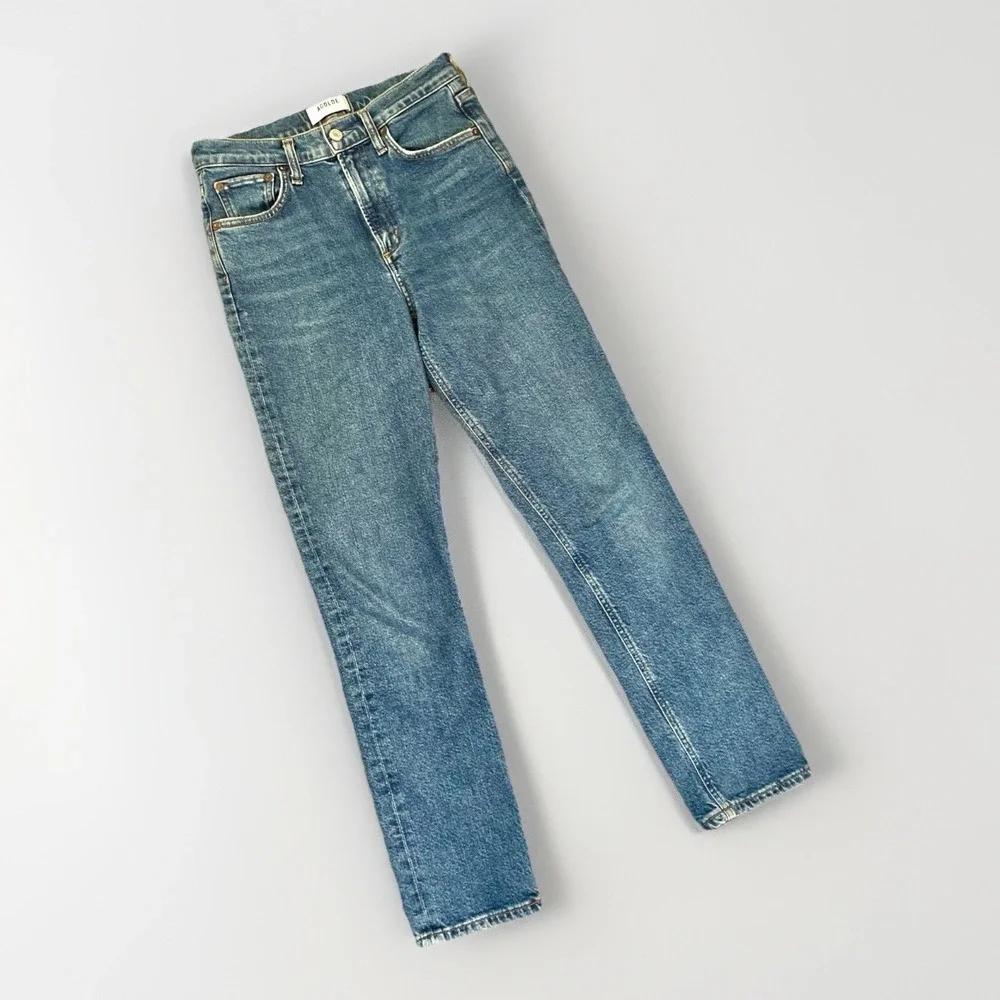 AGOLDE "Merrel" Size 25 Mid Rise Slim Straight Jeans Medium Wash Blue - Picture 2 of 9